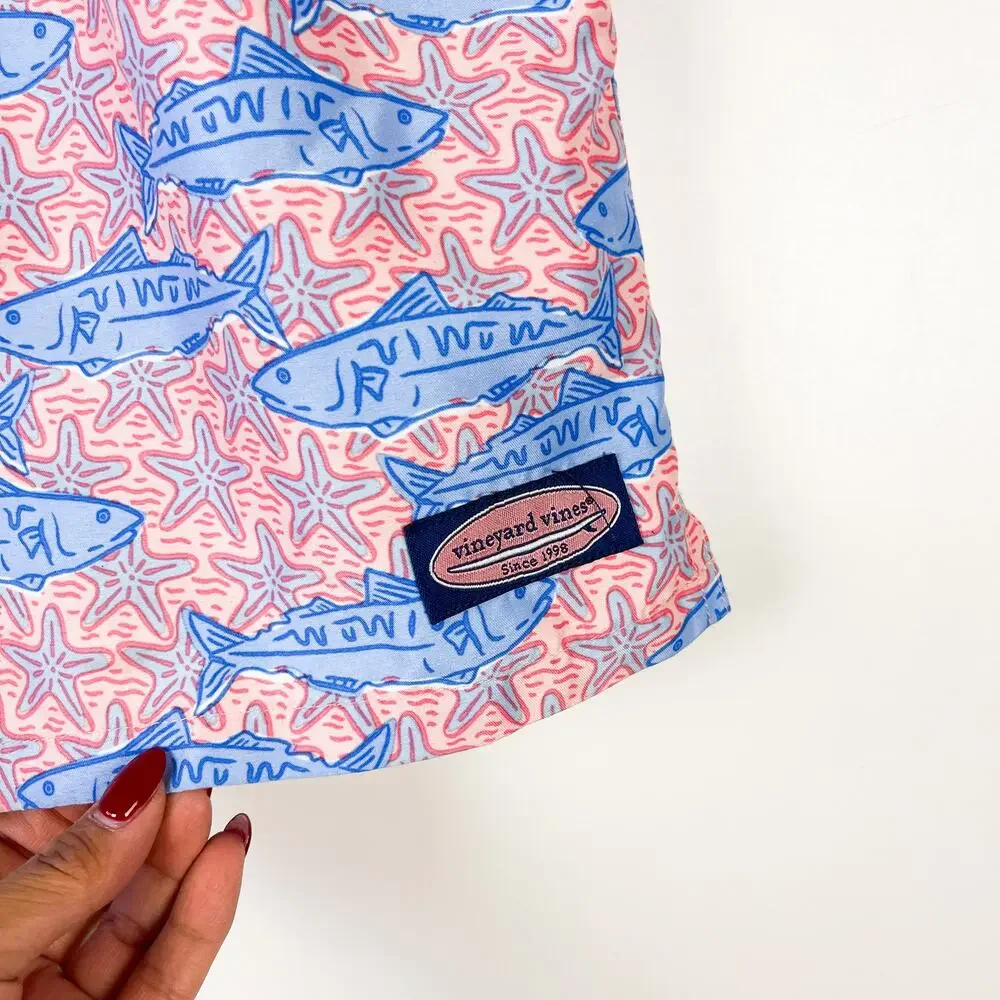 Vineyard Vines Mens Starfish Fish Swim Trunks Shorts Pink Blue 7